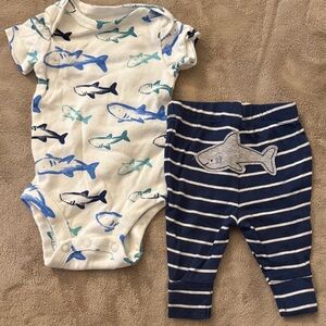 Carters Shark onesie and joggers outfit
